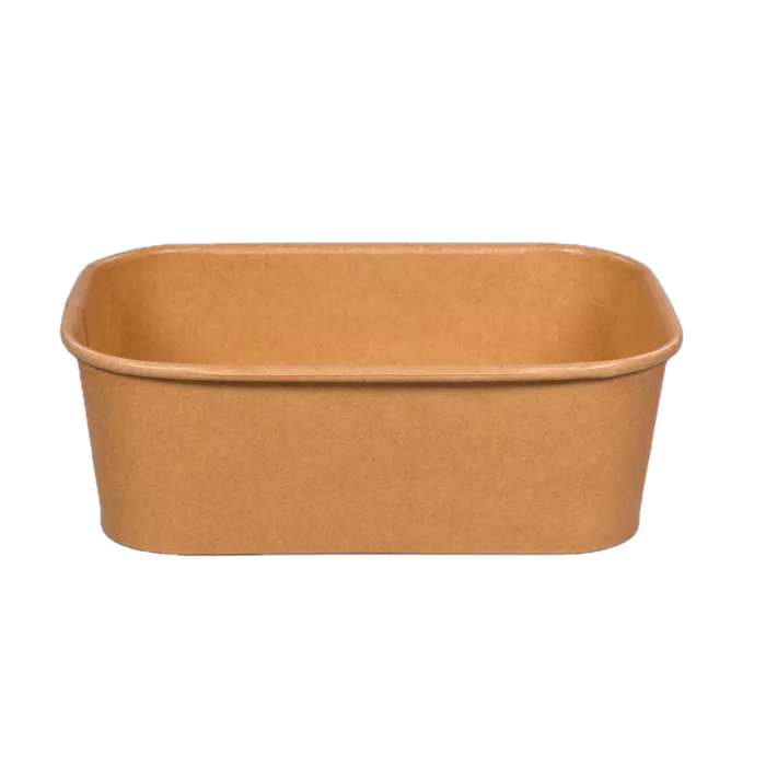 Paper salad container, rectangular,brown 500 ml