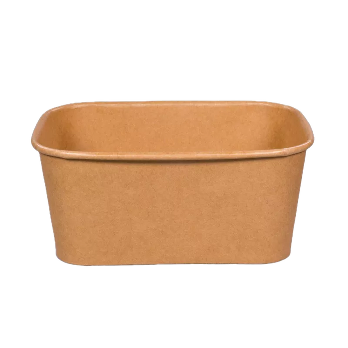 Paper salad container, rectangular, brown 800 ml