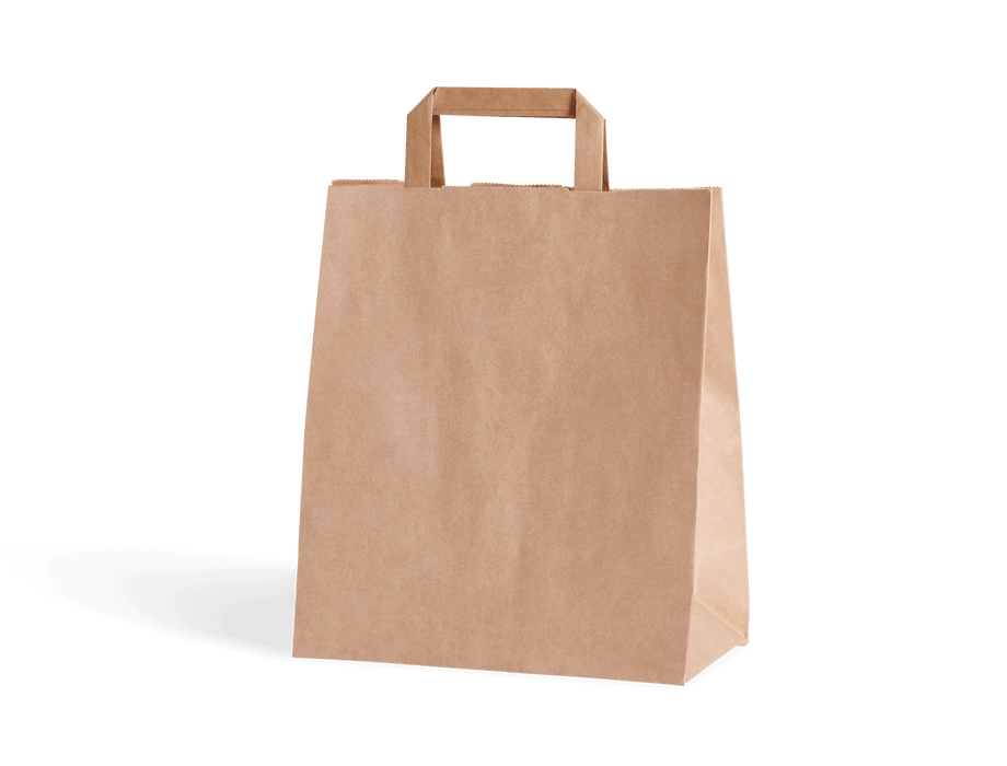 Paper bag with flat handle, brown 180x85x230 mm